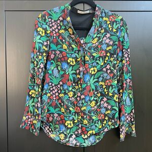Alice + Olivia Silk Vibrant Floral Patterned Long Sleeve Shirt Size XS